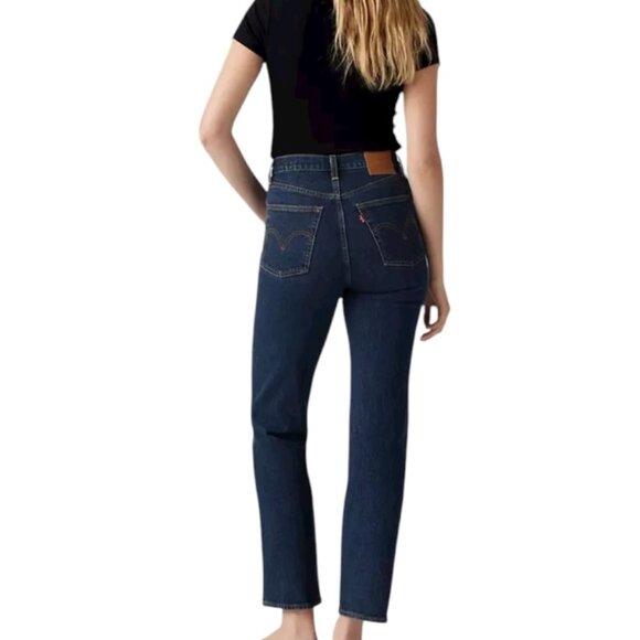 Levi's Ribcage Straight Ankle Premium Denim Dark Wash Jeans - Picture 6 of 16